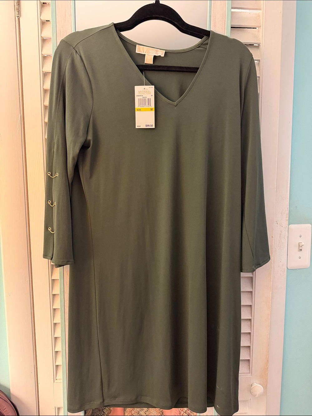 Michael Kors Olive Green V-Neck Shift Dress